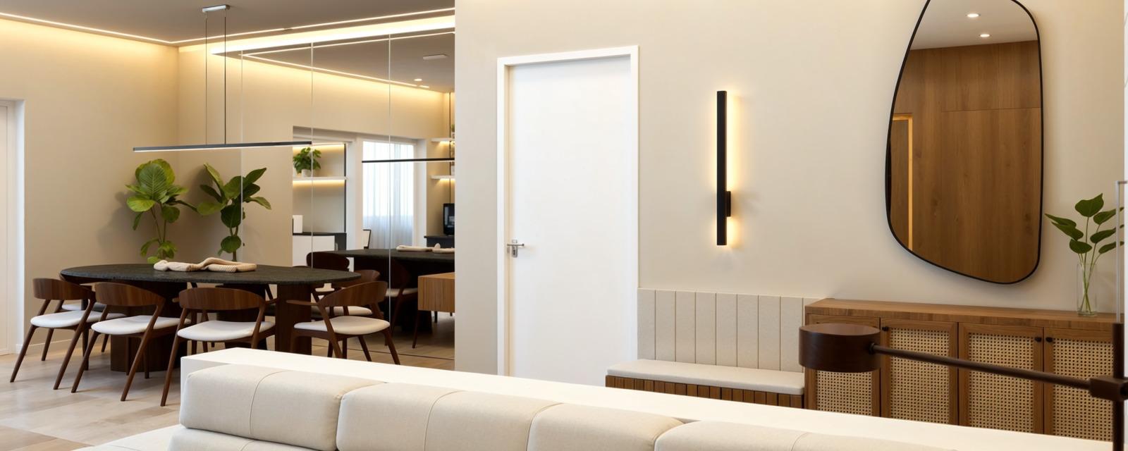 Sala de jantar com iluminação pendente