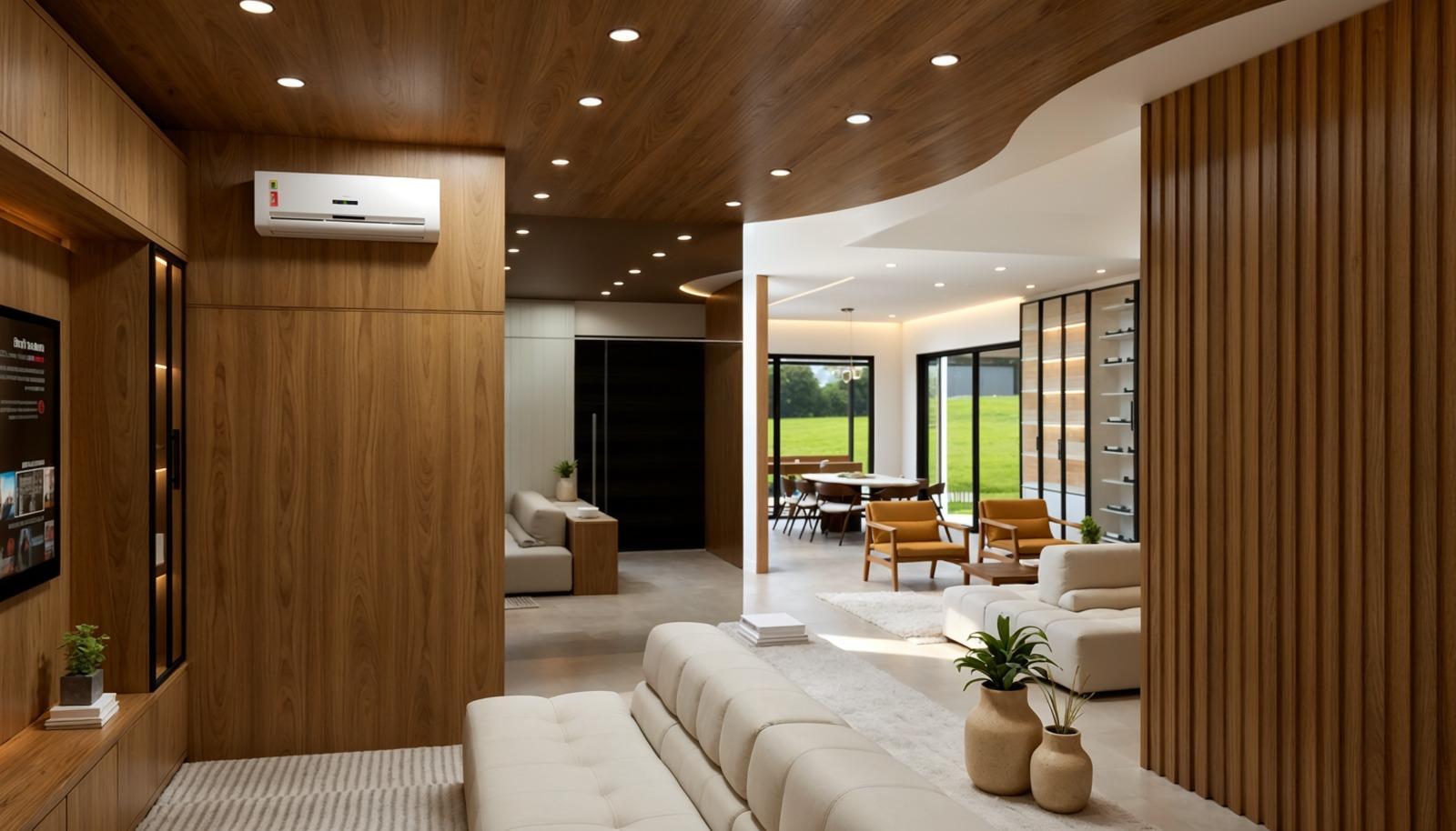 Sala de estar espaçosa com jardim de inverno